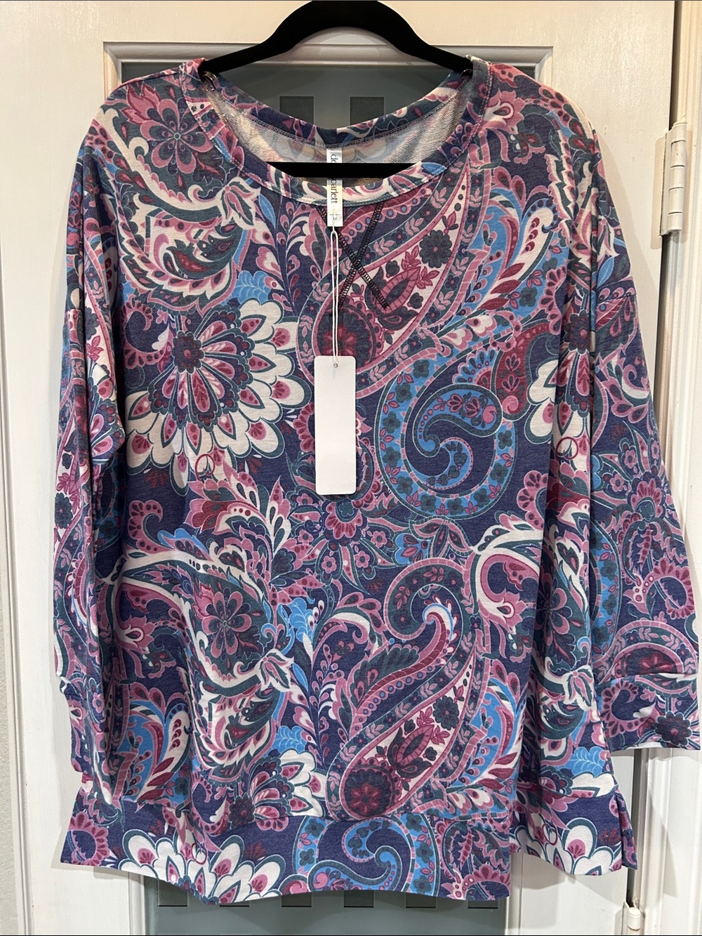 Paisley Print Long Sleeve Top - Pink & Blue